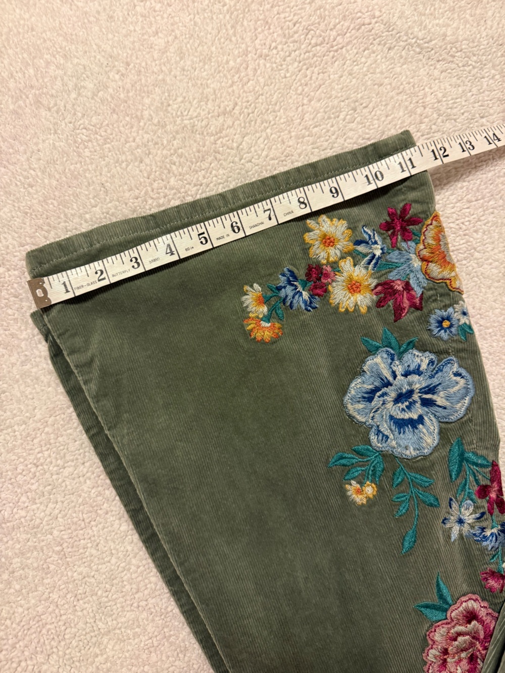 DRIFTWOOD x Free People Farrah Embroidered Corduroy Flare Pants Green Wide Leg - Picture 13 of 16